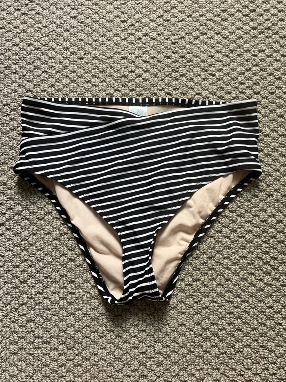 Kona Sol Black & White Striped High-Waist Bikini Bottoms